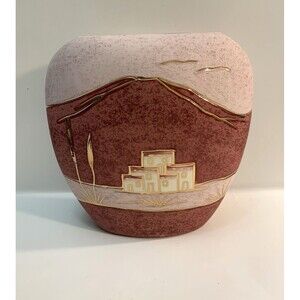 Southwest Native American Style Pottery Vase Enamel Gold Accents Inlay Veining